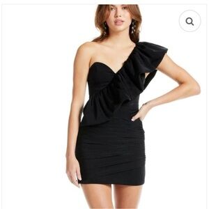 Katie May Black One-Shoulder Ruffle Dress